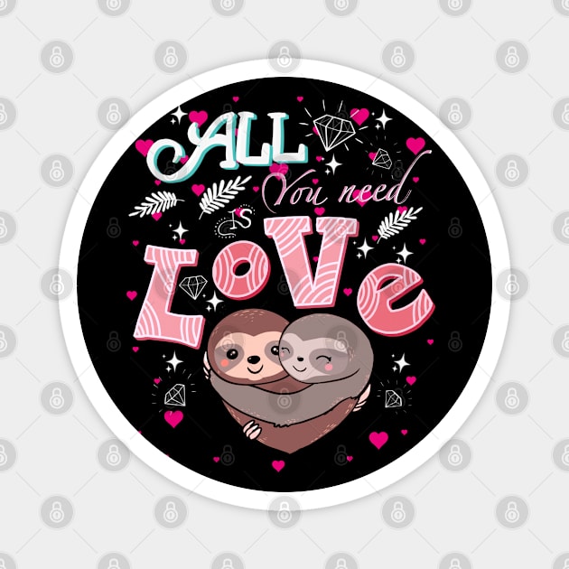 Sloths hugs, lovers couple cute, cute love Magnet by Collagedream